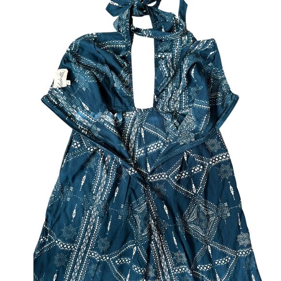 Cleobella Low Neck Halter Wide Leg Teal & Cream Jumpsuit Pockets Size XS - Picture 7 of 10